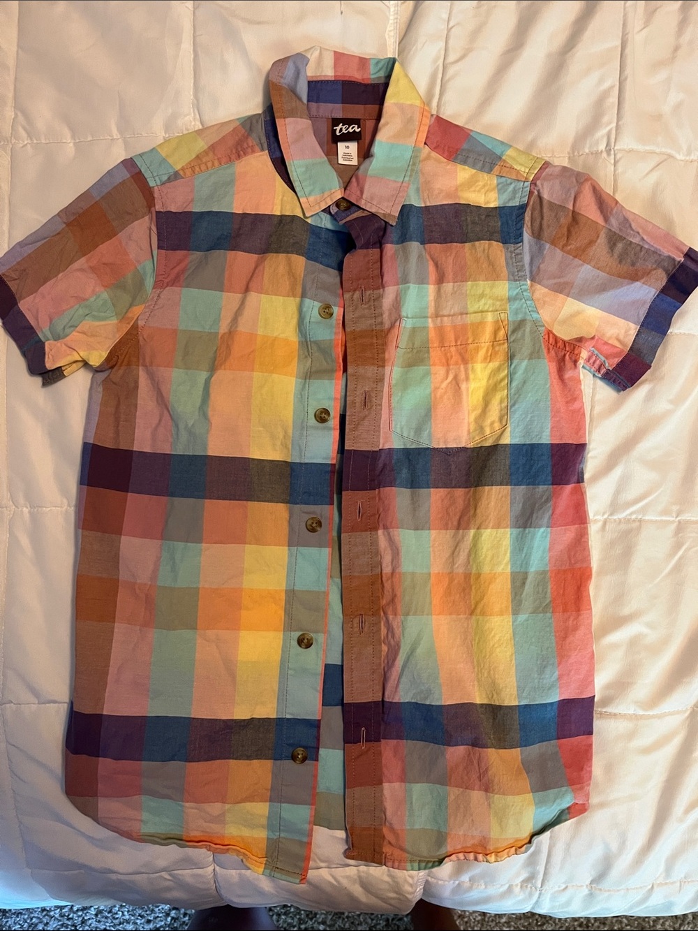 Tea Collection Multicolor Plaid Short-Sleeve Button-Down Shirt